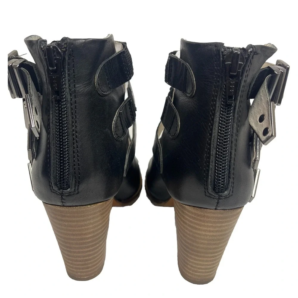 Seychelles Haywire Booties Black Leather Buckle Zip Stacked Heel Womens Size 8.5